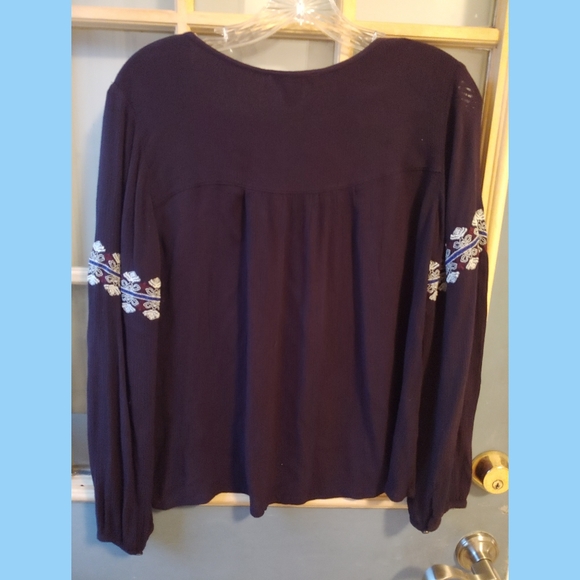 *Boho* Forever 21 Navy Keyhole Boho Blouse S - Picture 2 of 3